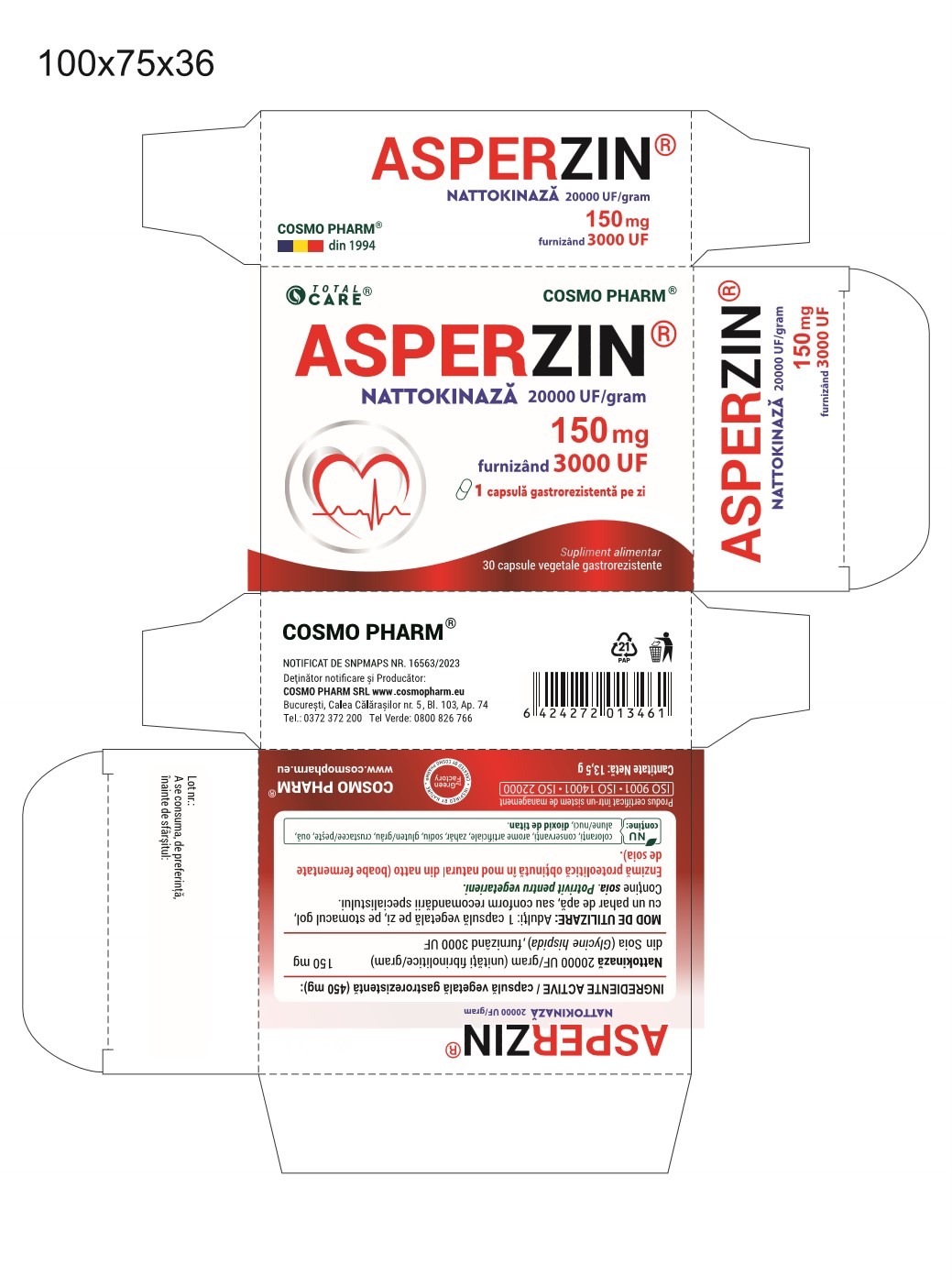 ASPERZIN - Nattokinase 20000 UF/gram providing 3000 UF per capsule - 150 mg - Image 2